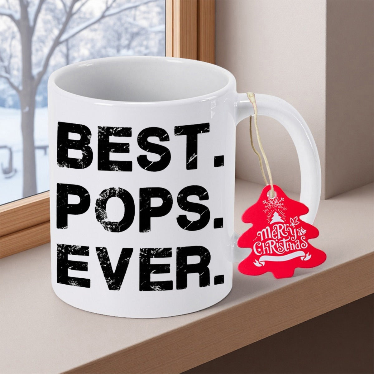 Tailorly White Ceramic 11 oz Mug - Best Pops Ever Distressed Bold Lettering On A Clean