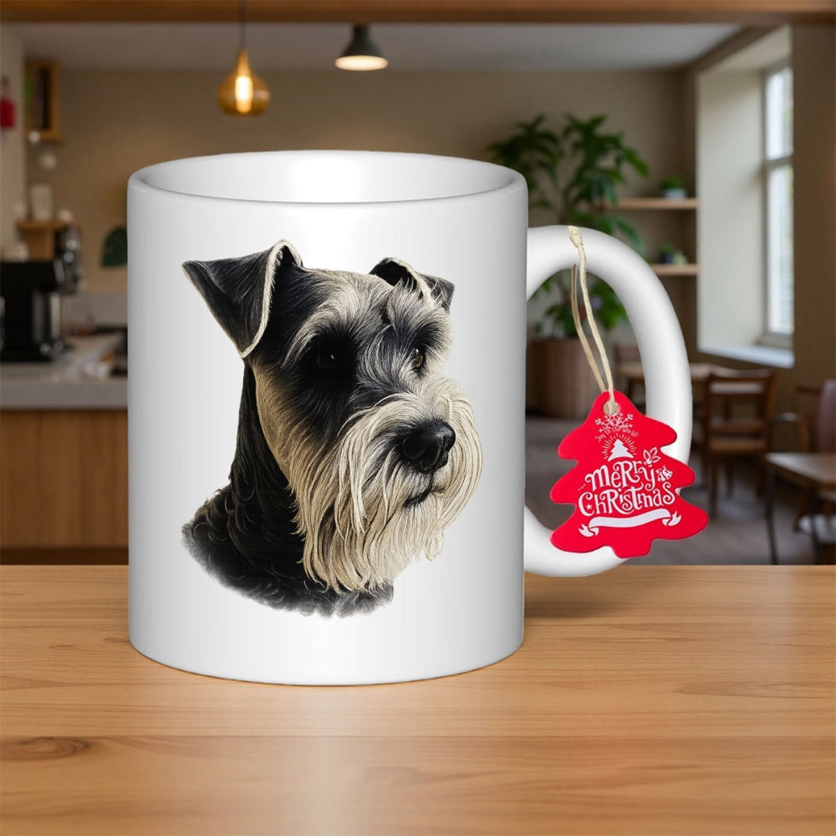 Tailorly White Ceramic 11 oz Mug - Hand Painted Miniature Portrait With Distinctive Beard And Alert Expression Schnauzer