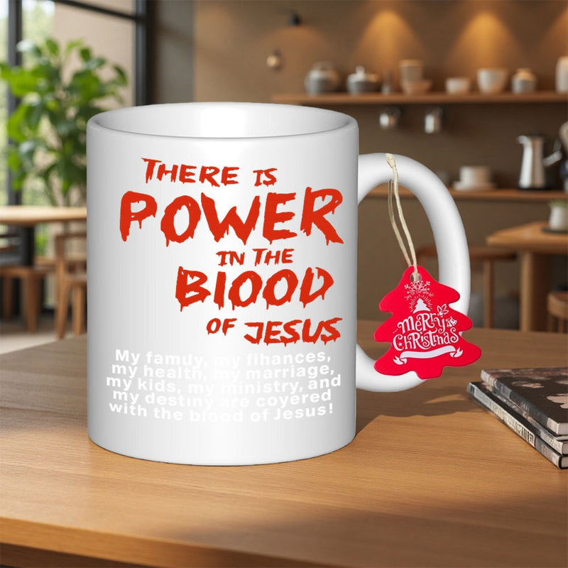 Tailorly White Ceramic 11 oz Mug - There Is Power In The Blood Of Jesus Clean With Bold Red Lettering And Religious Spiritual Message Mug