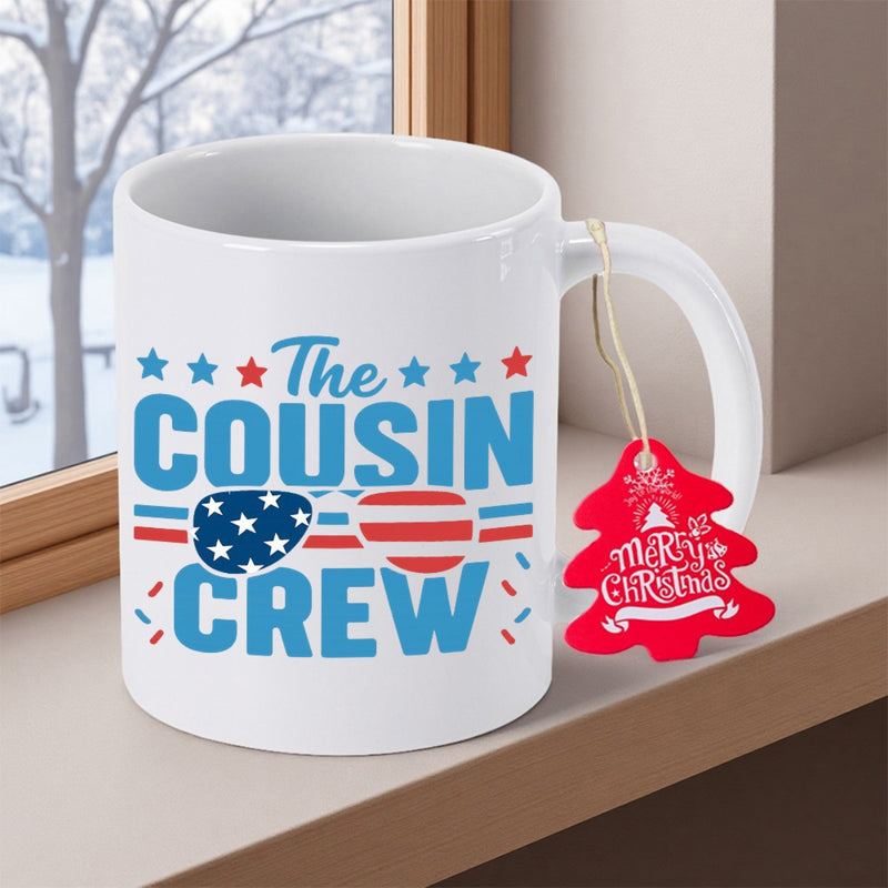 Tailorly White Ceramic 11 oz Mug - The Cousin Crew Patriotic Sunglasses Featuring American Flag Pattern With Small Stars Mug