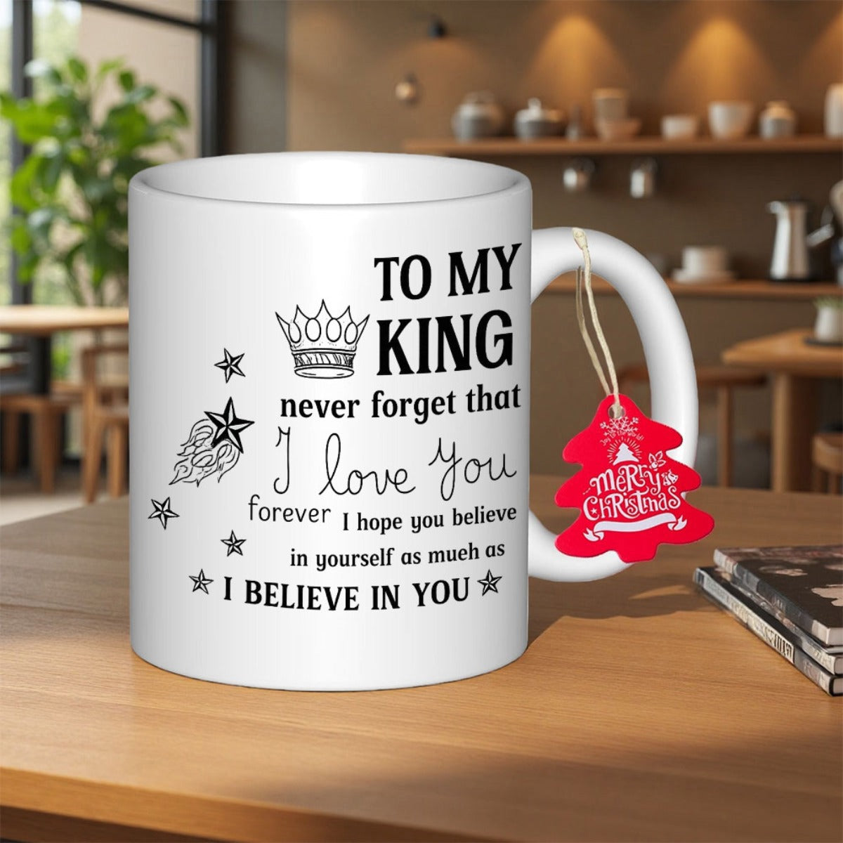 Tailorly White Ceramic 11 oz Mug - To My King Never Forget That I Love You Forever Elegant Crown With Shining Stars And A Shooting Star Celestial Mug