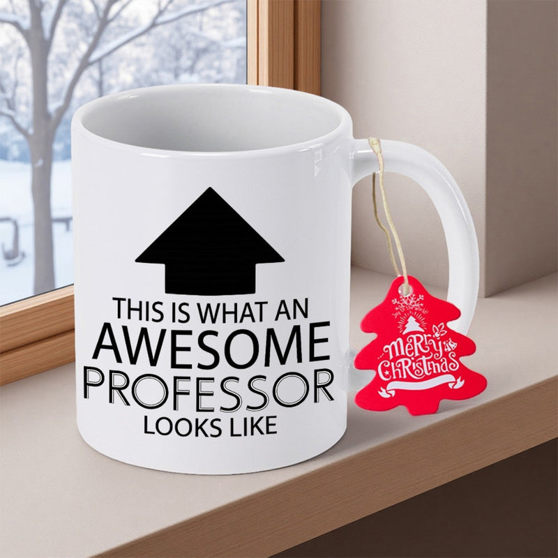 Tailorly White Ceramic 11 oz Mug - This Is What An Awesome Professor Looks Like Minimalist Black Geometric Arrow Pointing Straight Upward Arrow