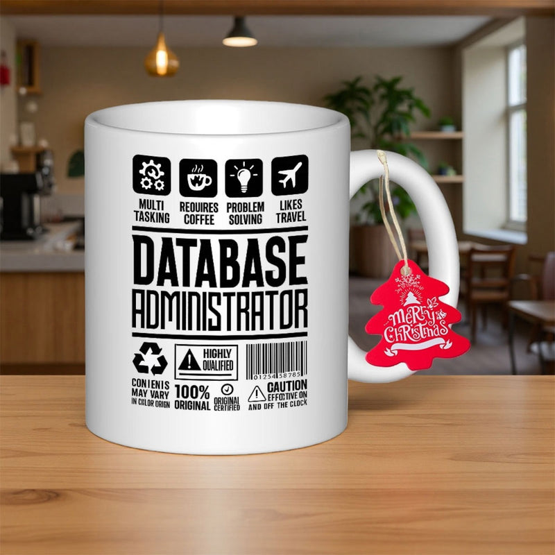 Tailorly White Ceramic 11 oz Mug - Database Administrator Multi Tasking Problem Solving Minimalist Black Icons And Bold Typography On