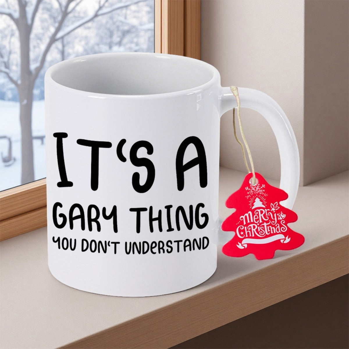 Tailorly White Ceramic 11 oz Mug - Its A Gary Thing You Dont Understand Minimalist White Ceramic Vessel With Festive Red Holiday Tag Decoration Mug