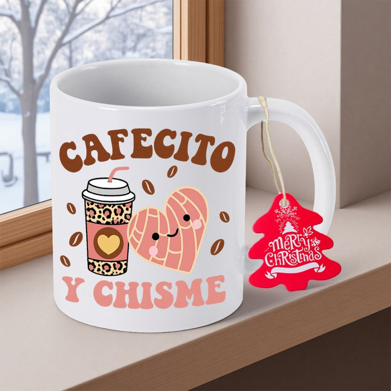 Tailorly White Ceramic 11 oz Mug - Merry Christmas Cute Leopard Print Cup And Smiling Heart Sweet Bread Mug