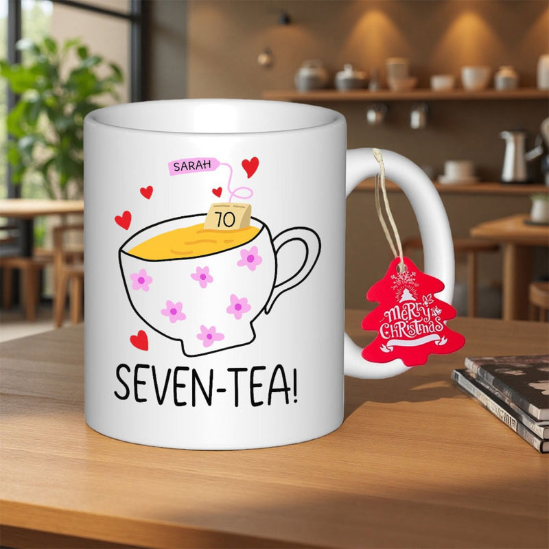 Tailorly White Ceramic 11 oz Mug - Sarah Seven Tea 70 Hand Drawn Floral Cup Surrounded By Small Red Hearts Teacup