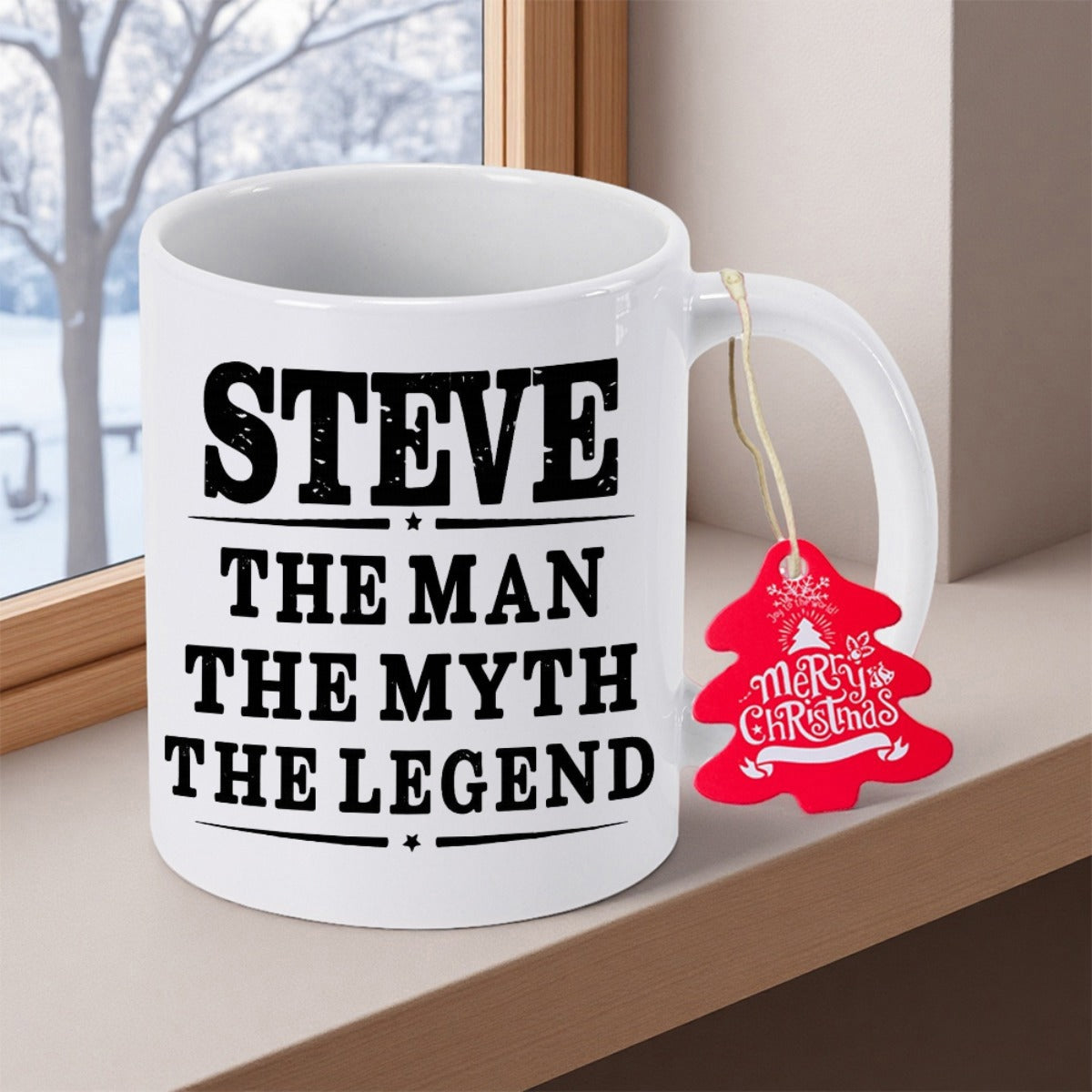 Tailorly White Ceramic 11 oz Mug - Steve The Man The Myth The Legend Distressed Vintage Typography Design Centered On A Clean White Glossy Mug