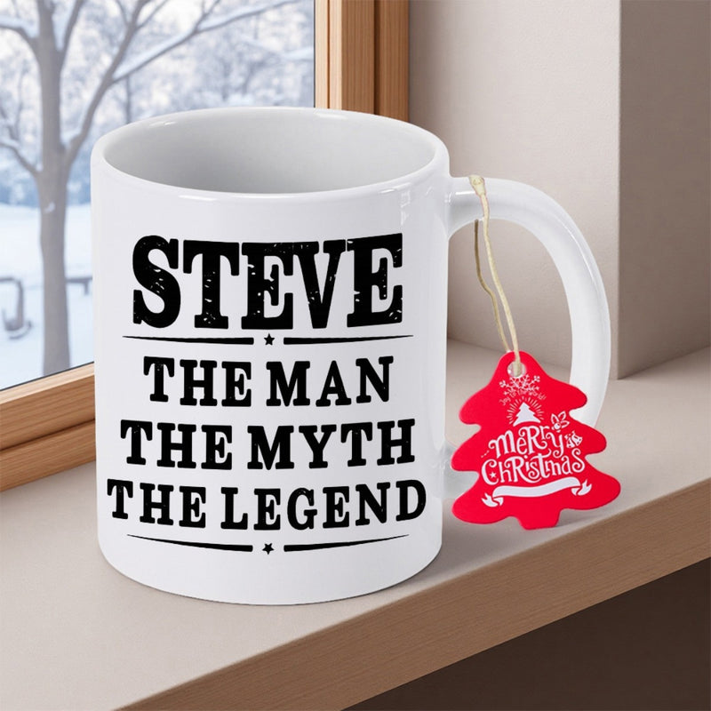 Tailorly White Ceramic 11 oz Mug - Steve The Man The Myth The Legend Distressed Vintage Typography Design Centered On A Clean White Glossy Mug