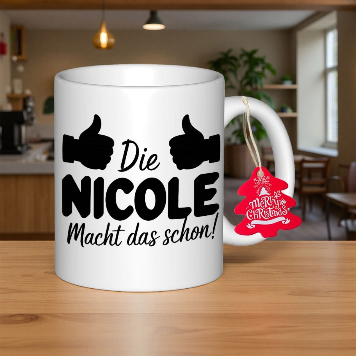 Tailorly White Ceramic 11 oz Mug - Nicole Black Silhouettes Of Thumbs Up Gesture Flanking Bold Typography Mug