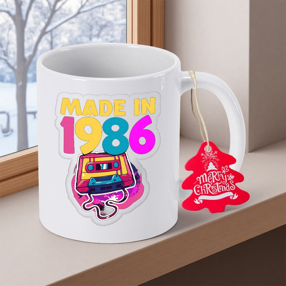 Tailorly White Ceramic 11 oz Mug - Made In 1986 Vibrant Colorful Retro Style Design Featuring A Nostalgic Music Tape Cassette
