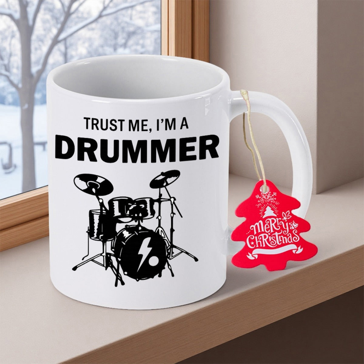 Tailorly White Ceramic 11 oz Mug - Trust Me I'm A Drummer Professional Musical Instrument Silhouette Set With Cymbals And Pedals Drum Kit