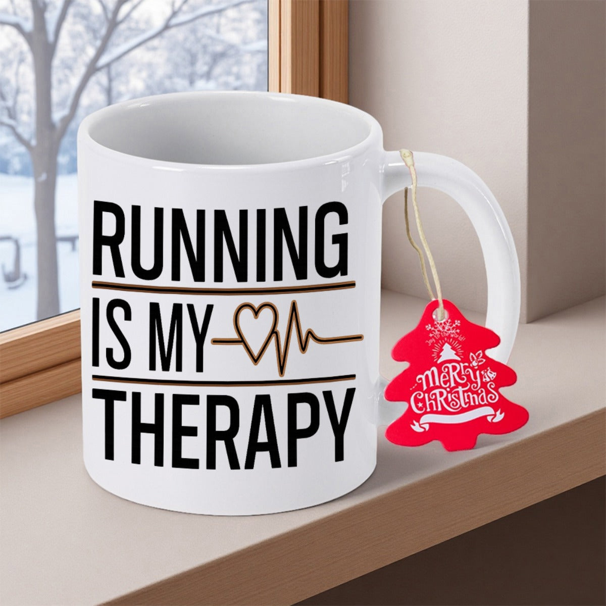 Tailorly White Ceramic 11 oz Mug - Running Is My Therapy Classic White Ceramic With Heartbeat Pulse Line Mug