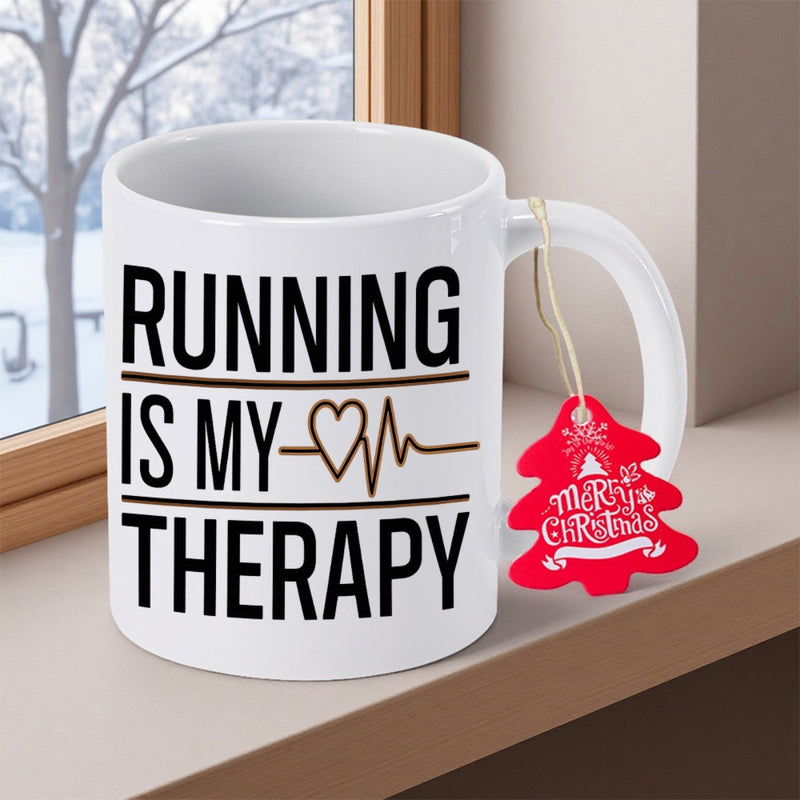 Tailorly White Ceramic 11 oz Mug - Running Is My Therapy Classic White Ceramic With Heartbeat Pulse Line Mug