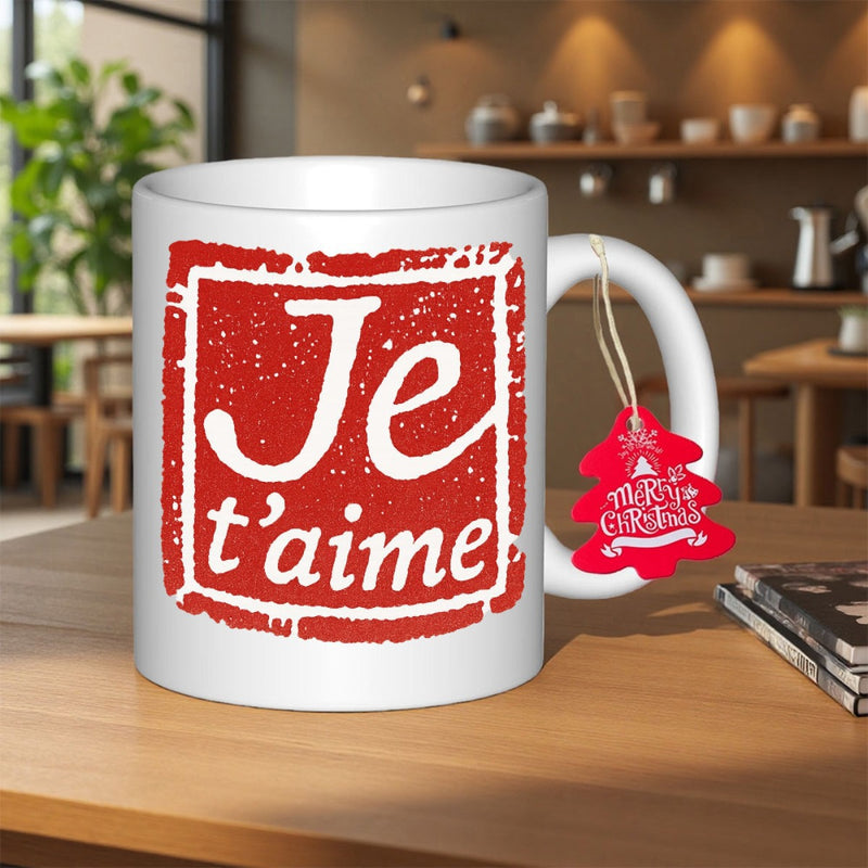 Tailorly White Ceramic 11 oz Mug - Merry Christmas Vibrant Red Distressed Frame With Elegant White Script Mug