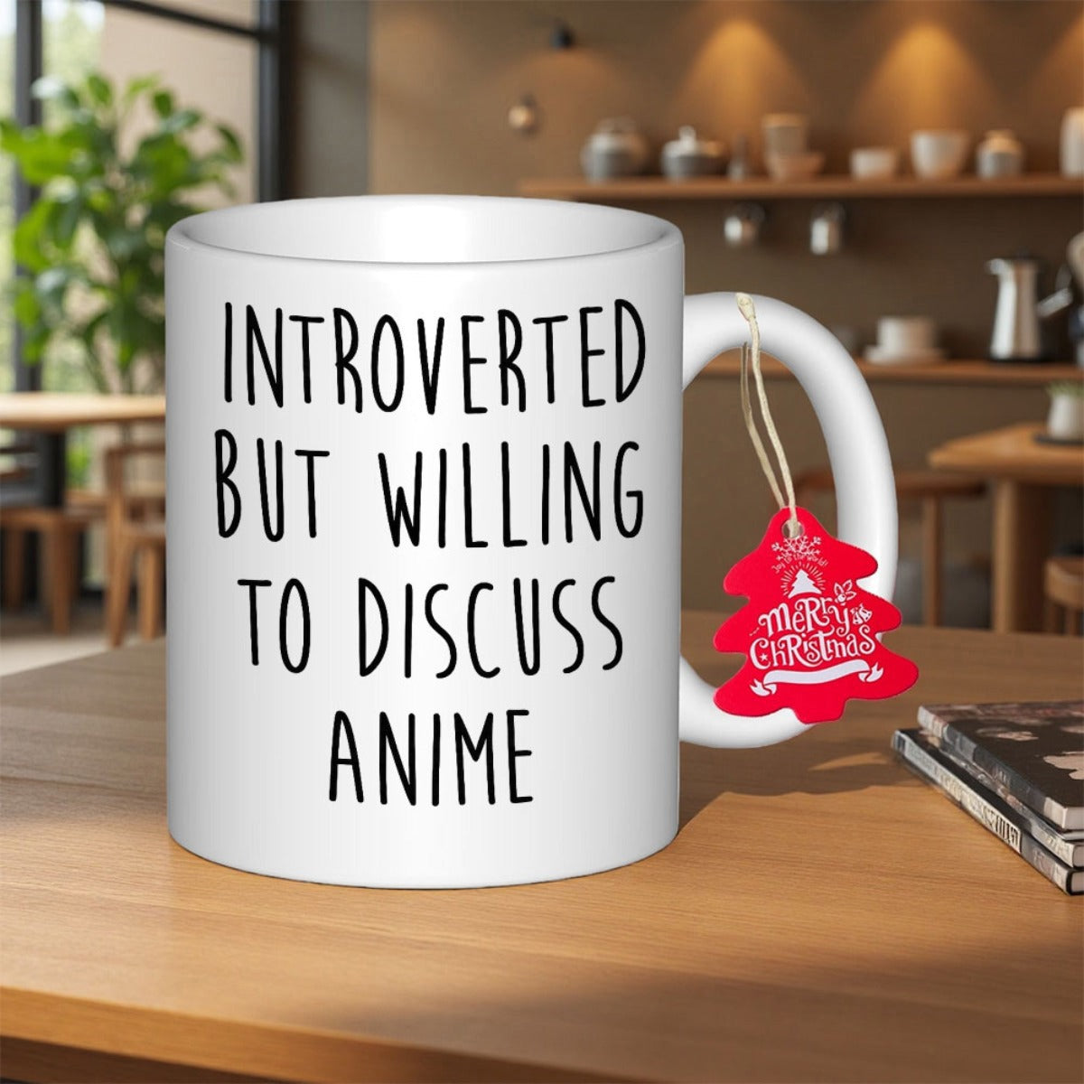 Tailorly White Ceramic 11 oz Mug - Introverted But Willing To Discuss Anime Clean Displaying Simple Black Typography Design Mug