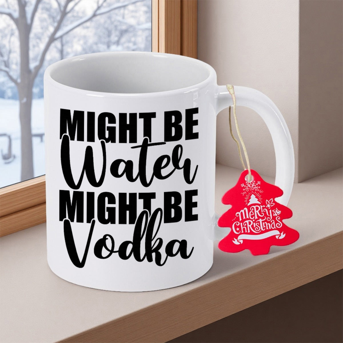 Tailorly White Ceramic 11 oz Mug - Might Be Water Might Be Vodka Sleek Featuring Bold Script Lettering Mug