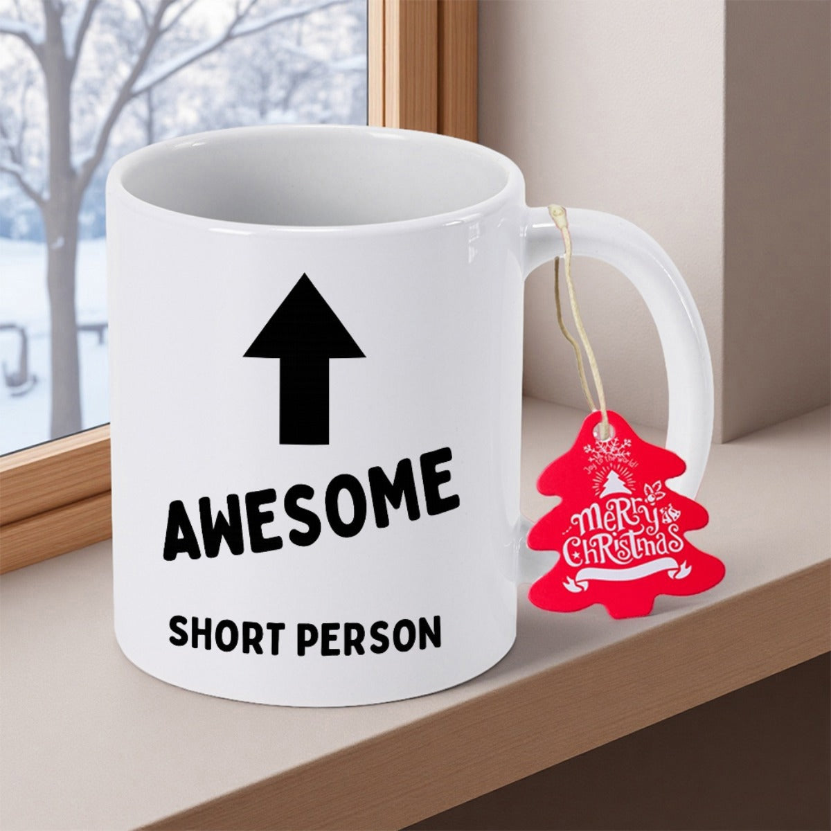Tailorly White Ceramic 11 oz Mug - Awesome Short Person Simple Bold Black Arrow Pointing Upwards Within A Minimalist Plain Surface Arrow