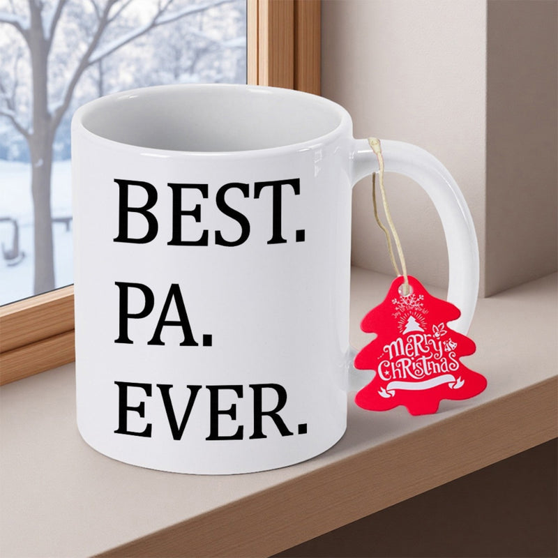 Tailorly White Ceramic 11 oz Mug - Best Pa Ever Minimalist Ceramic Coffee Cup With Festive Red Holiday Ornament Mug