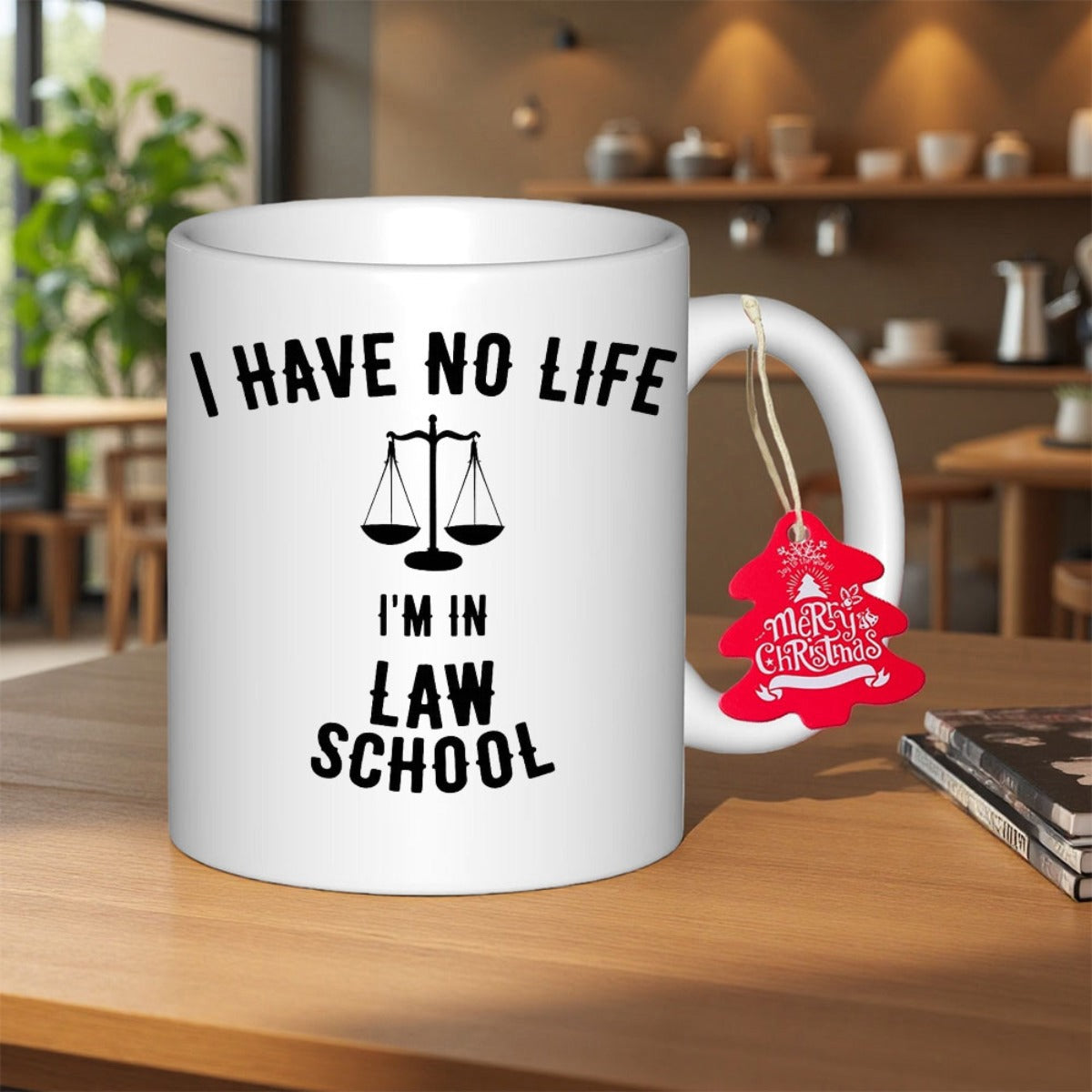 Tailorly White Ceramic 11 oz Mug - I Have No Life I'm In Law School Minimalist Black Scales Of Justice Symbol Printed On A Ceramic Surface Mug
