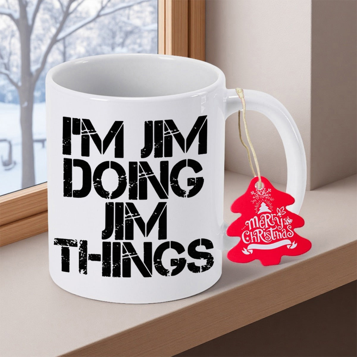 Tailorly White Ceramic 11 oz Mug - Im Jim Doing Jim Things Bold Stencil Typography Centered On A Smooth Mug