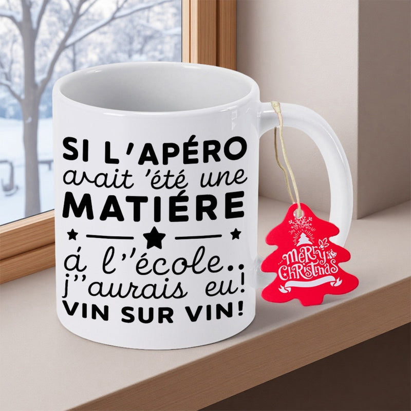 Tailorly White Ceramic 11 oz Mug - Clean Resting On Ledge Against Winter Window Background Mug