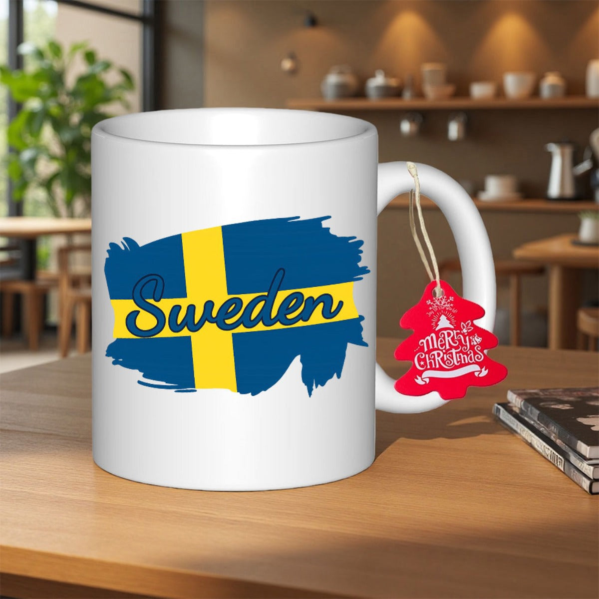 Tailorly White Ceramic 11 oz Mug - Sweden Artistic Blue And Yellow Brushstroke Style National Flag Pattern Decorating A Mug