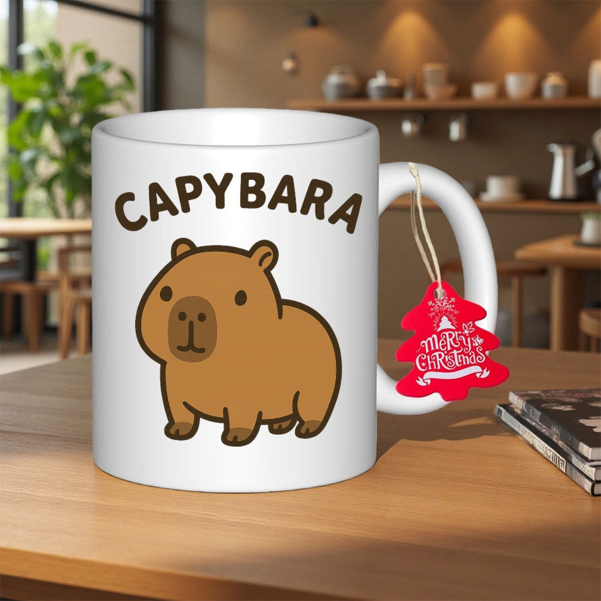 Tailorly White Ceramic 11 oz Mug - Capybara Adorable Brown Cartoon Animal Standing Calmly On White Background Capybara