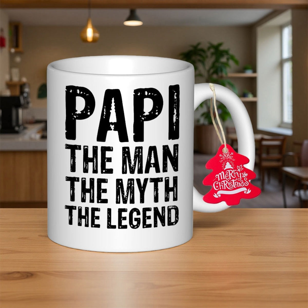 Tailorly White Ceramic 11 oz Mug - Papi The Man The Myth The Legend Bold Black Distressed Lettering On A Minimalist
