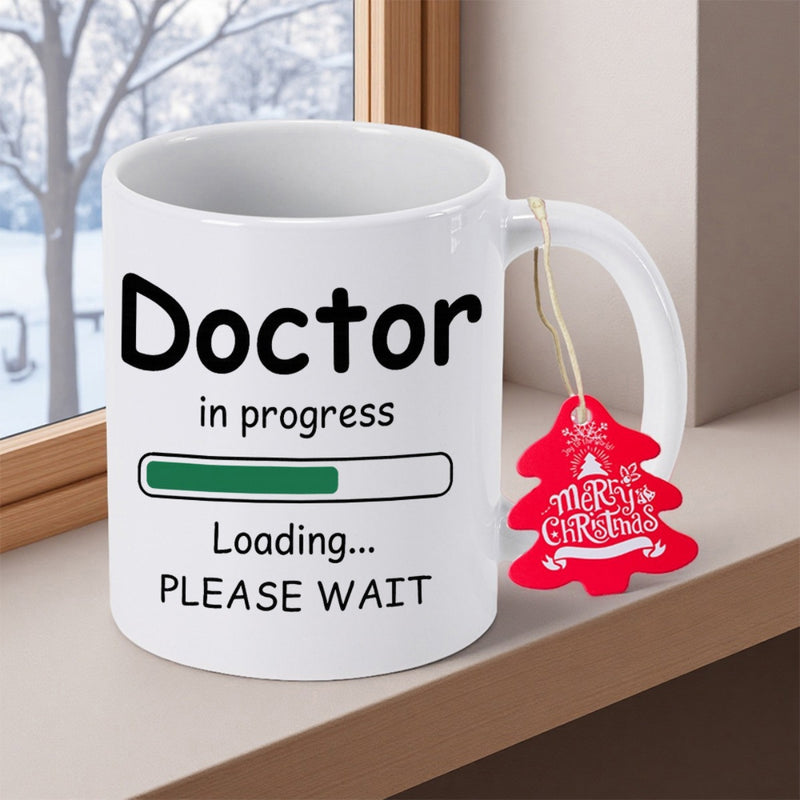Tailorly White Ceramic 11 oz Mug - Doctor In Progress Loading Please Wait Minimalist Green Progress Bar Displaying Academic Growth For Medical Students Mug