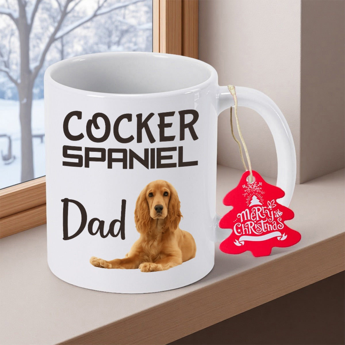 Tailorly White Ceramic 11 oz Mug - Cocker Spaniel Dad Adorable Golden Furry Pet Lying Comfortably On Plain Background Spaniel