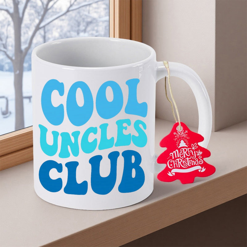 Tailorly White Ceramic 11 oz Mug - Cool Uncles Club Merry Christmas Retro Wavy Blue Typography Design On Classic White Handle Ceramic Mug