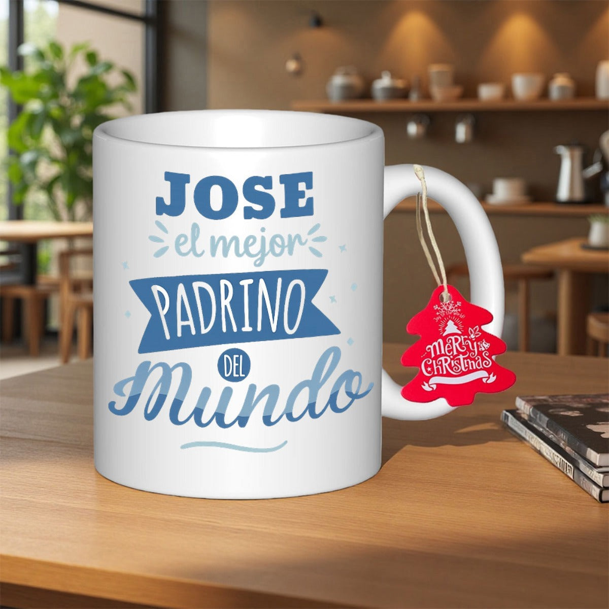 Tailorly White Ceramic 11 oz Mug - Merry Christmas Festive White Ceramic Vessel Featuring Artistic Blue Ribbon Text Mug