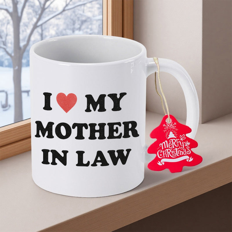 Tailorly White Ceramic 11 oz Mug - I My Mother In Law Minimalist White Ceramic With Red Heart Iconic Bold Text Coffee Mug