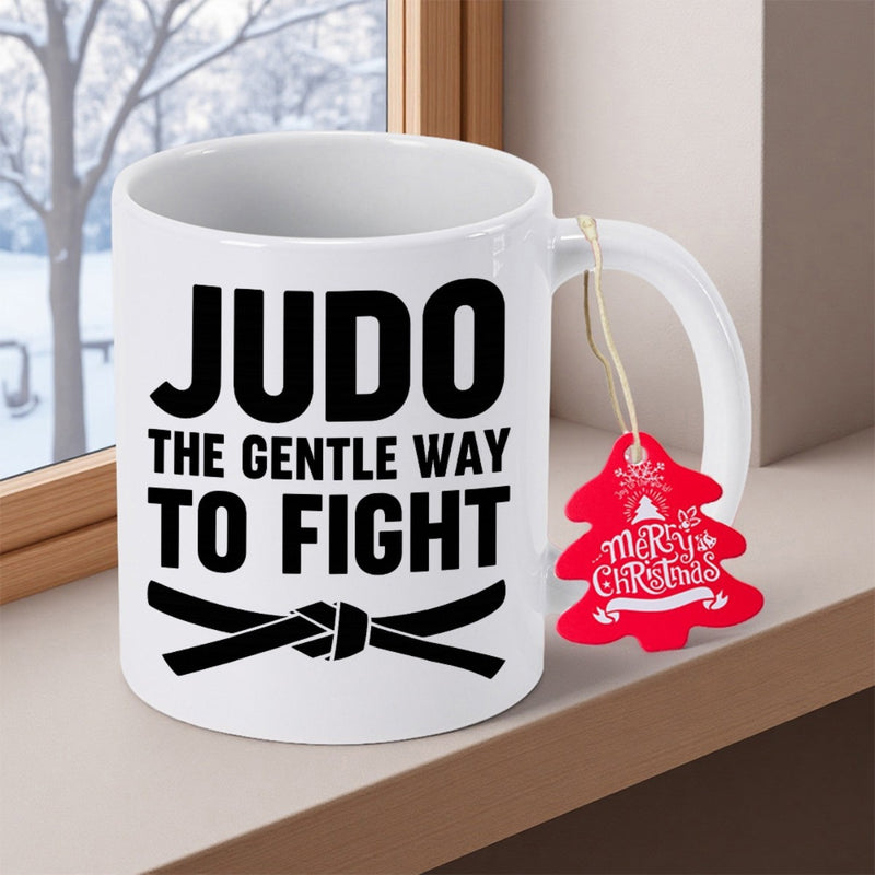 Tailorly White Ceramic 11 oz Mug - Judo The Gentle Way To Fight Minimalist Martial Arts Gear Representing Mastery And Skill With Knot Belt