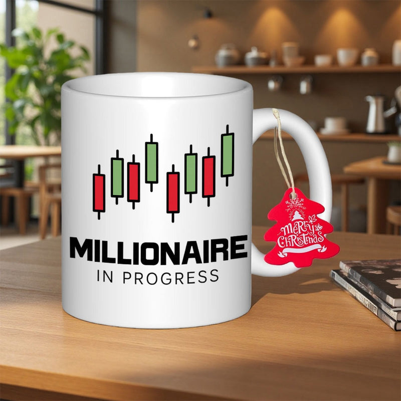 Tailorly White Ceramic 11 oz Mug - Millionaire In Progress Vibrant Financial Trading Candlestick Chart Displayed On A Minimalist Ceramic Mug