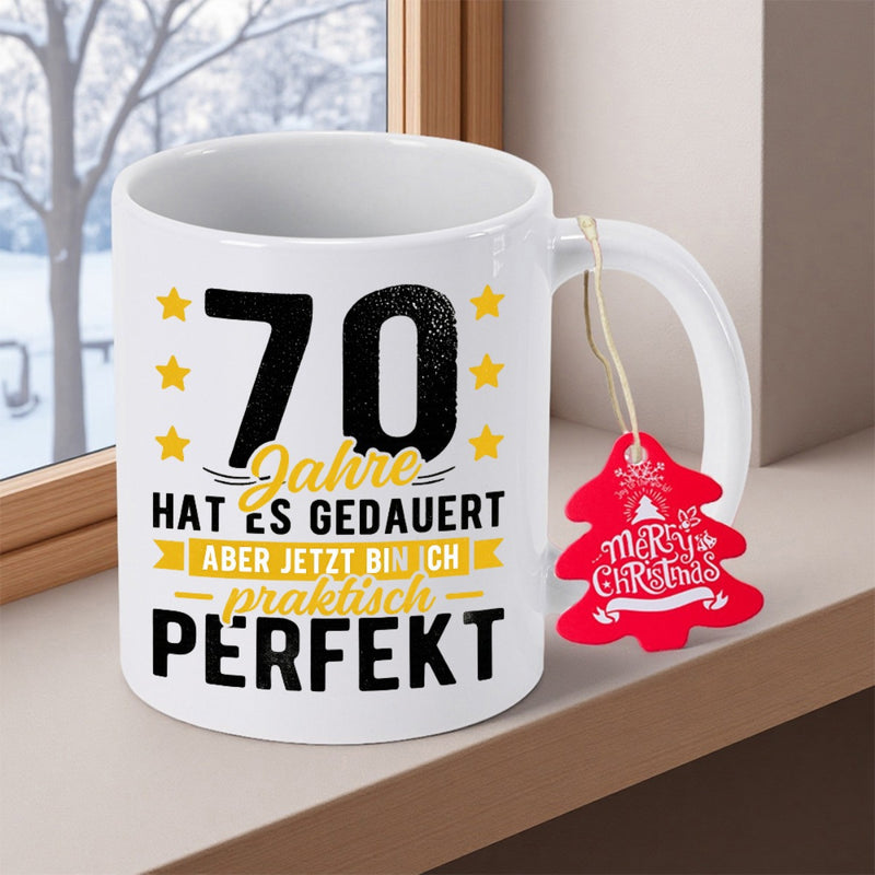Tailorly White Ceramic 11 oz Mug - Minimalist White Ceramic Cup Featuring Small Yellow Stars And Text Mug