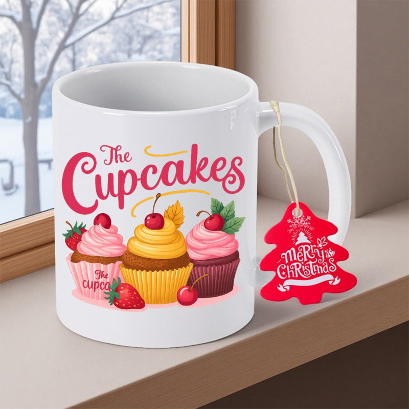 Tailorly White Ceramic 11 oz Mug - The Cupcakes Delicious Sweet Creamy Frosting Topped With Cherries And Fresh Red Strawberries Cupcake