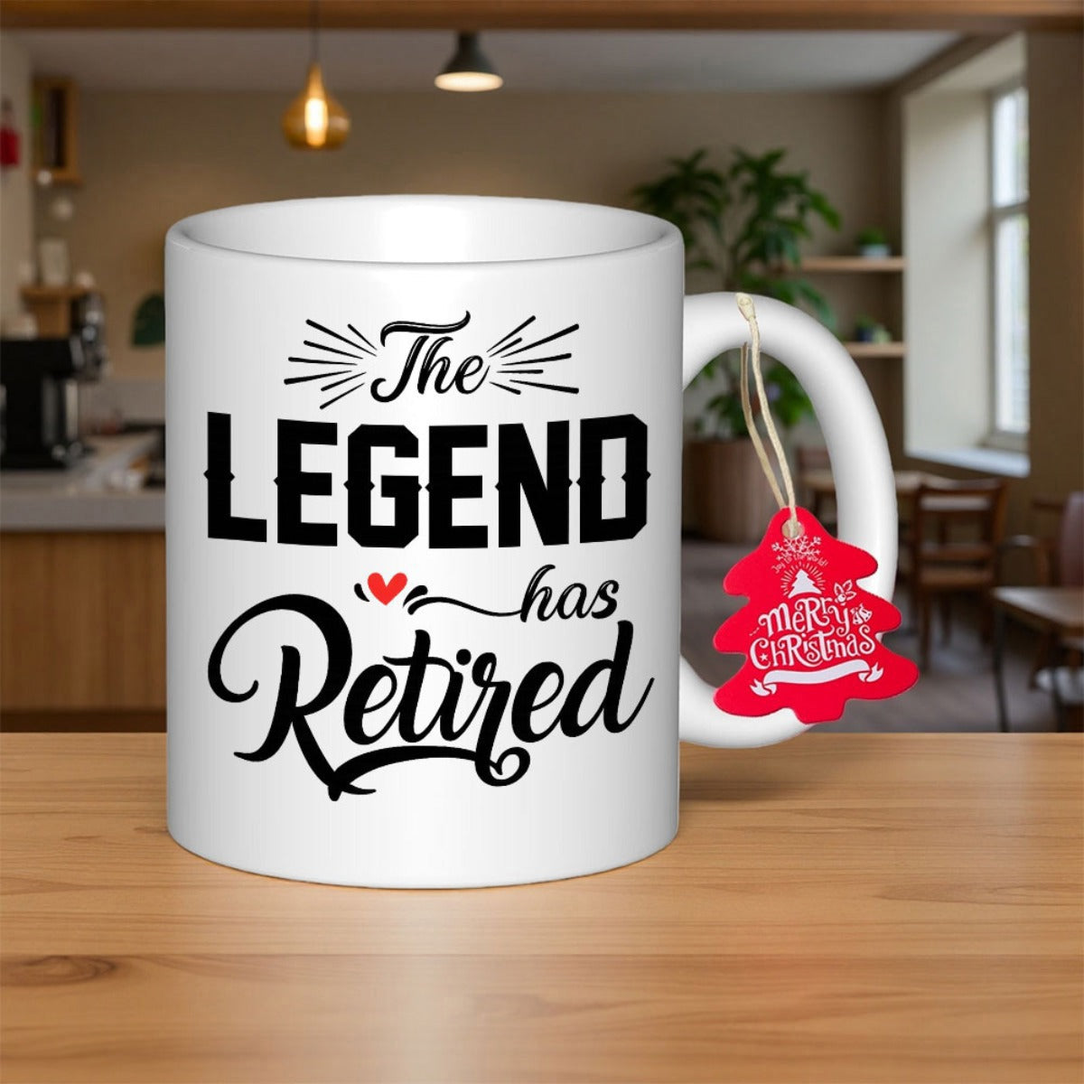 Tailorly White Ceramic 11 oz Mug - The Legend Has Retired Bold Athletic Typography Featuring Elegant Script And Small Red Heart Sign