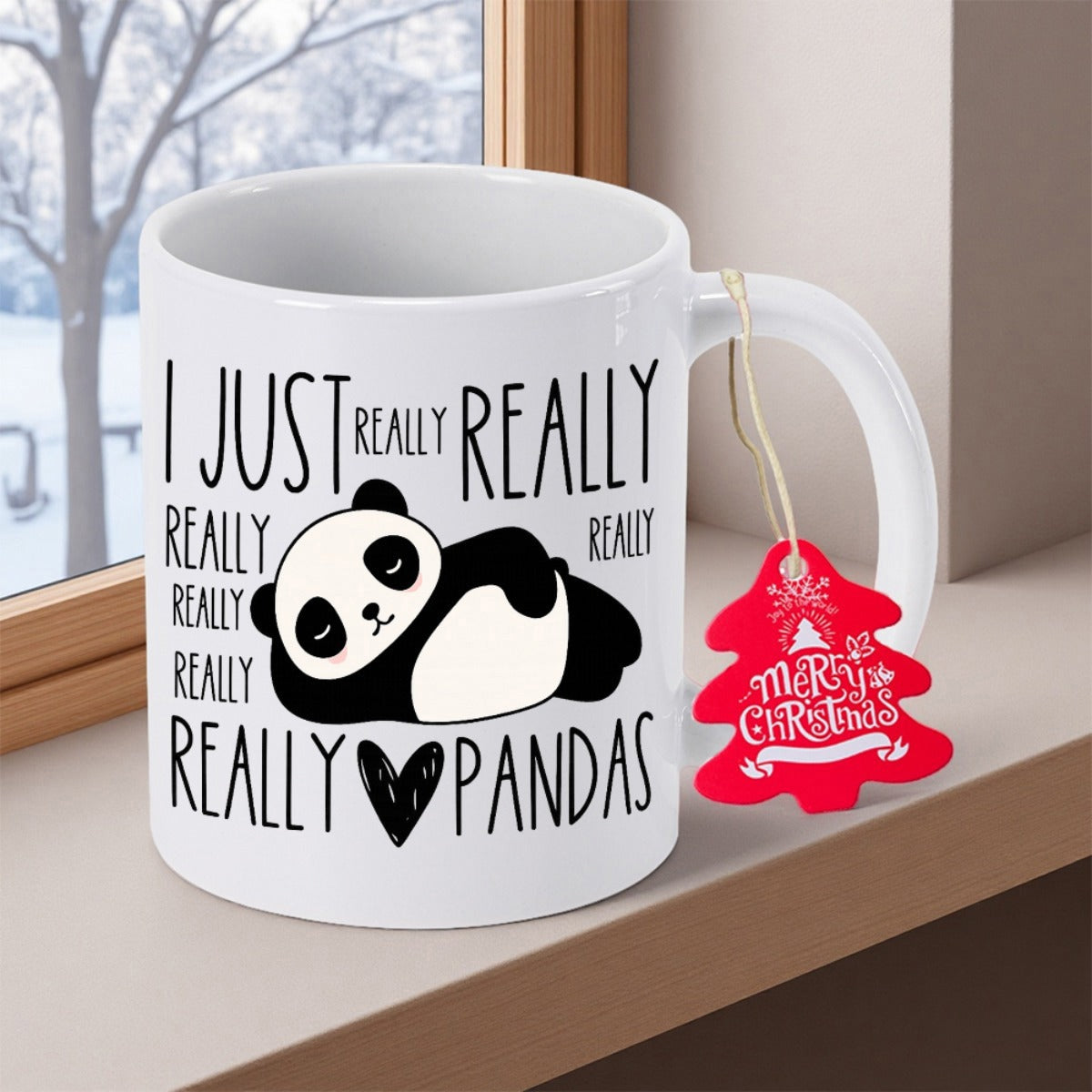Tailorly White Ceramic 11 oz Mug - I Just Really Really Really Pandas Adorable Cartoon Character Sleeping Amidst Decorative Minimalist Style Handwritten Text Panda