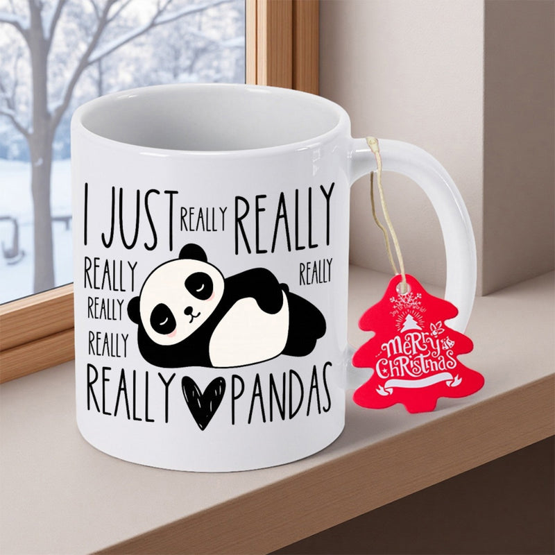 Tailorly White Ceramic 11 oz Mug - I Just Really Really Really Pandas Adorable Cartoon Character Sleeping Amidst Decorative Minimalist Style Handwritten Text Panda
