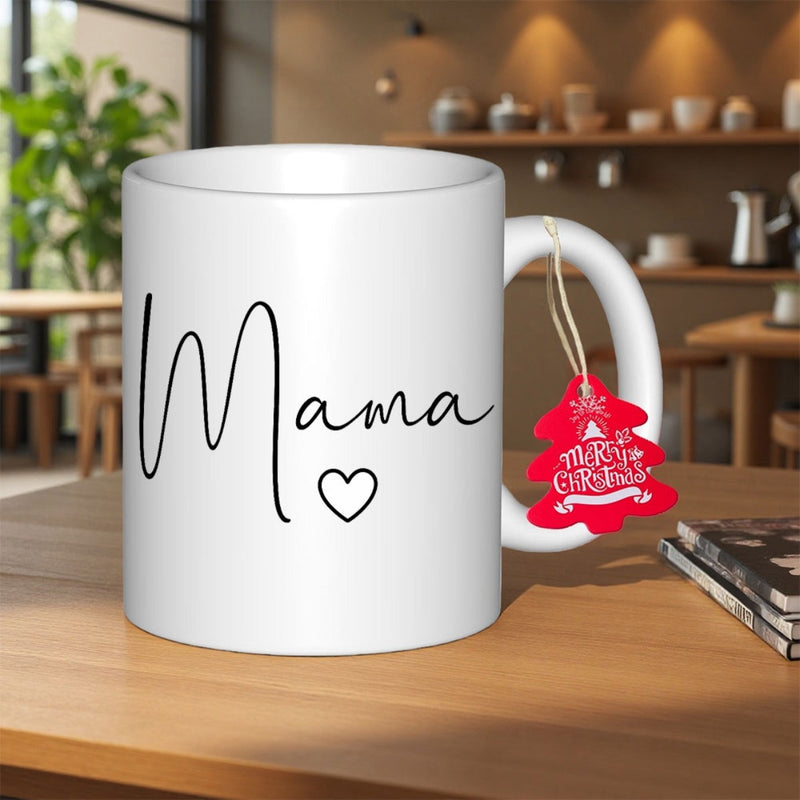 Tailorly White Ceramic 11 oz Mug - Mama Merry Christmas Elegant Featuring Simple Heart Icon And Scripted Text Mug