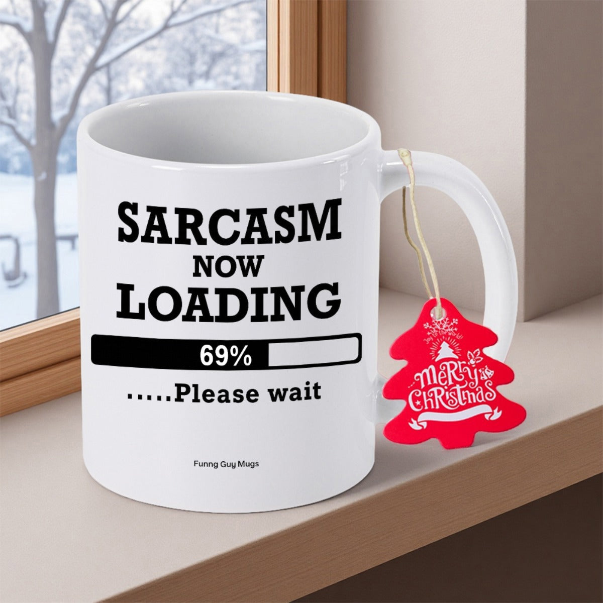 Tailorly White Ceramic 11 oz Mug - Sarcasm Now Loading Minimalist Ceramic Coffee Cup With Humorous Quote And Simple Loading Bar Mug