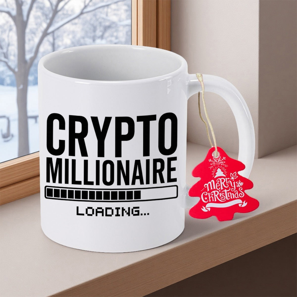 Tailorly White Ceramic 11 oz Mug - Crypto Millionaire Loading Minimalist Digital Interface Symbol Indicating A Process Of Completion Progress Bar