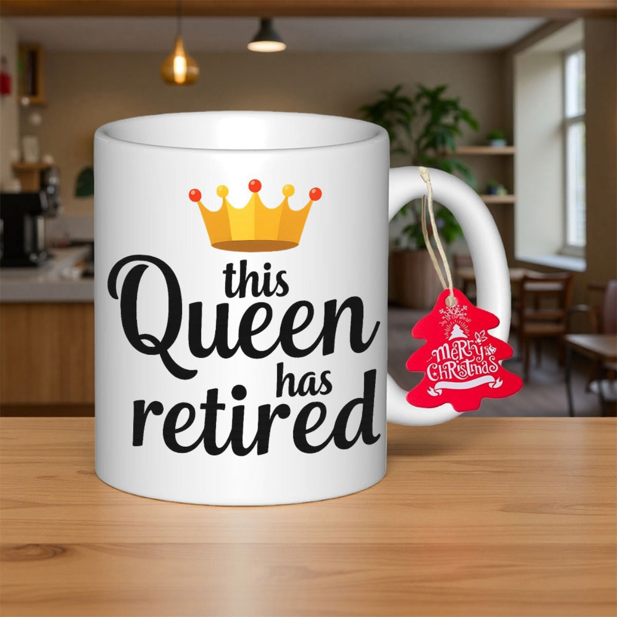 Tailorly White Ceramic 11 oz Mug - This Queen Has Retired Elegant Golden Royal Headwear Featuring Small Decorative Red Spheres Crown