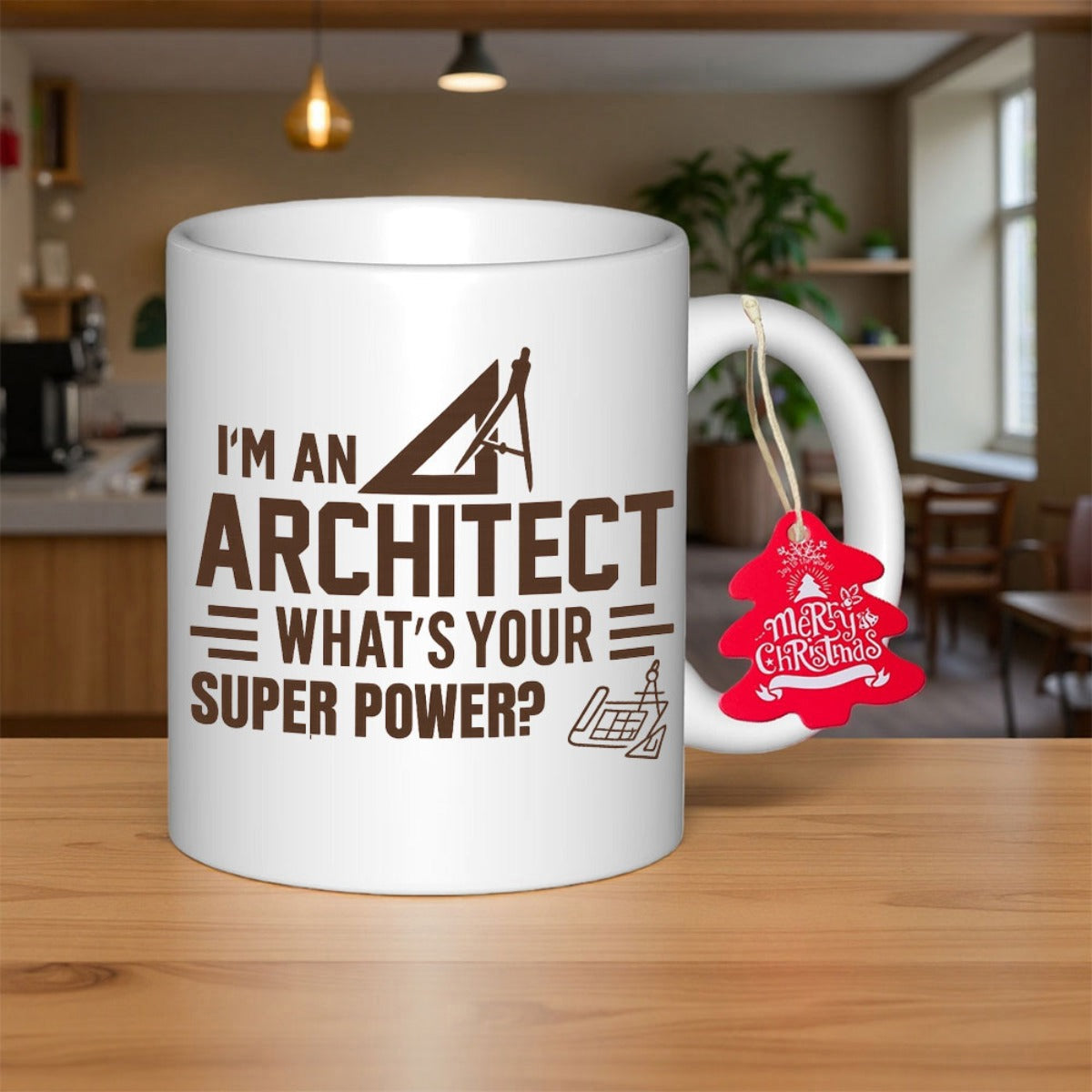 Tailorly White Ceramic 11 oz Mug - Im An Architect Whats Your Super Power Professional Minimalist Drafting Tools Featuring Geometric Triangle And Compass Architect