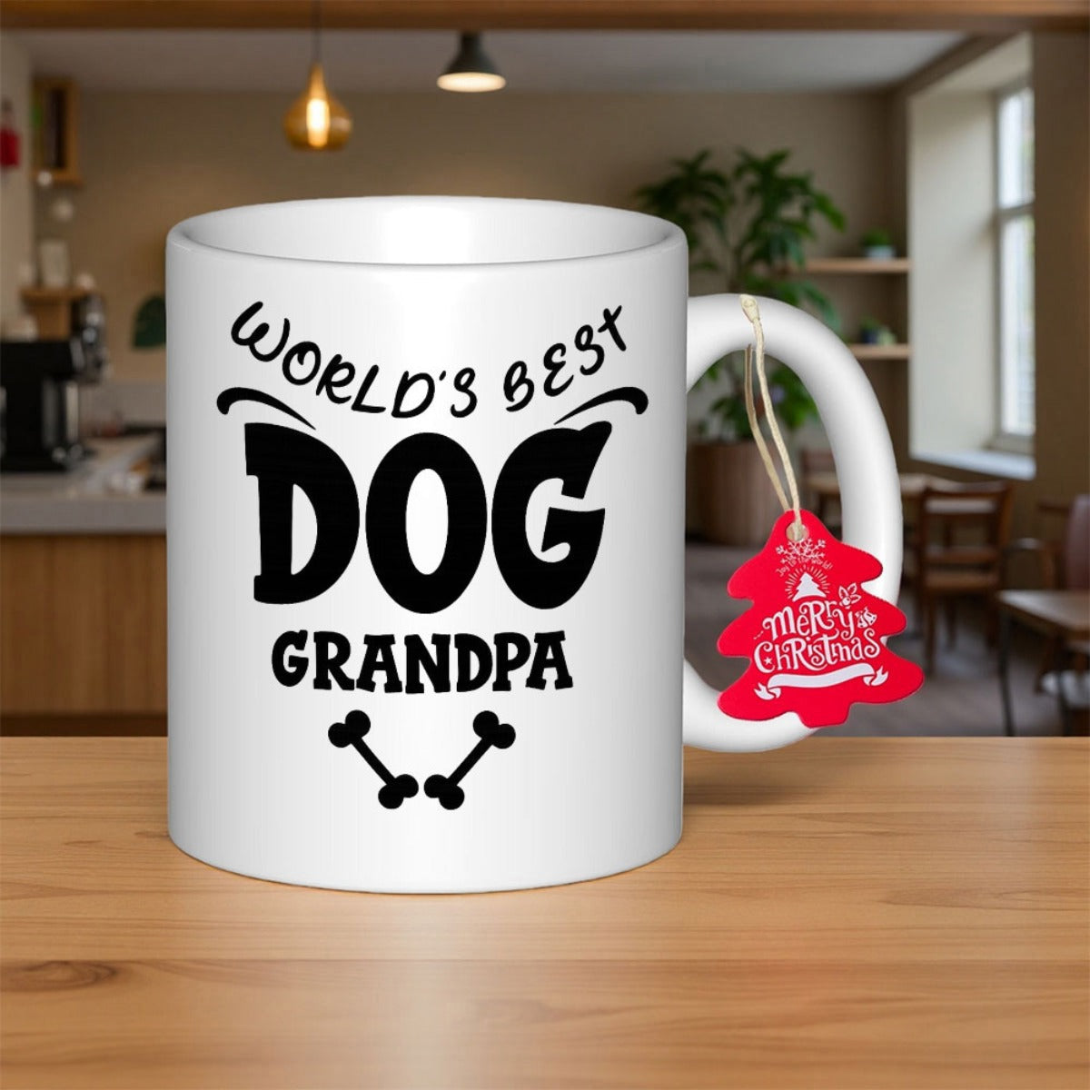 Tailorly White Ceramic 11 oz Mug - Worlds Best Dog Grandpa Arched Decorative Lines With Two Small Crossed Bones On A Ceramic Mug