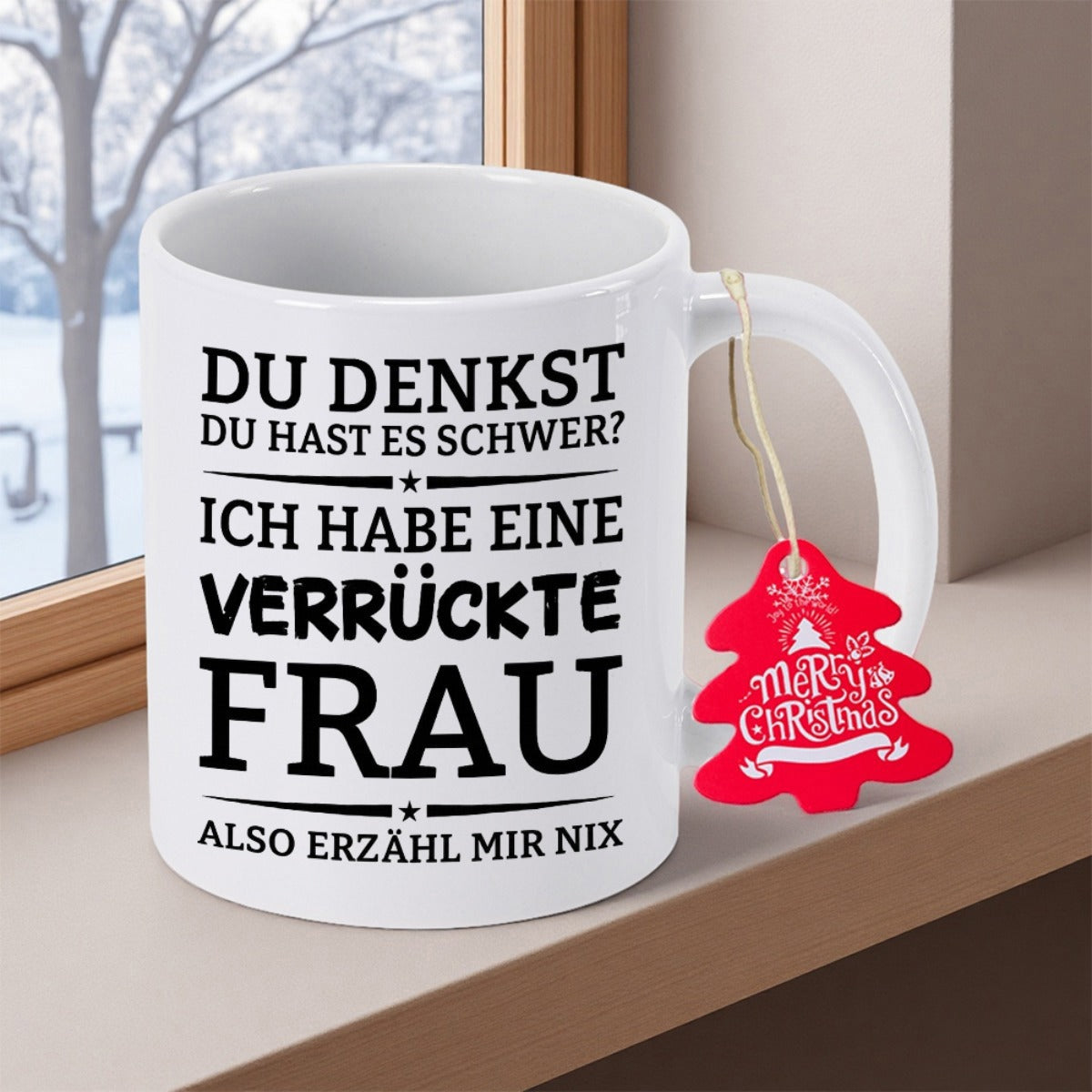 Tailorly White Ceramic 11 oz Mug - Merry Christmas Minimalist Bold Typography On With Simple Decorative Lines Mug