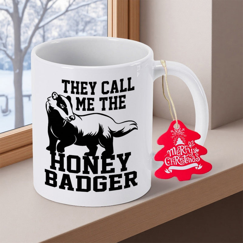 Tailorly White Ceramic 11 oz Mug - They Call Me The Honey Badger Hand Drawn Silhouette Style Standing Wild Animal Portrait Honey Badger