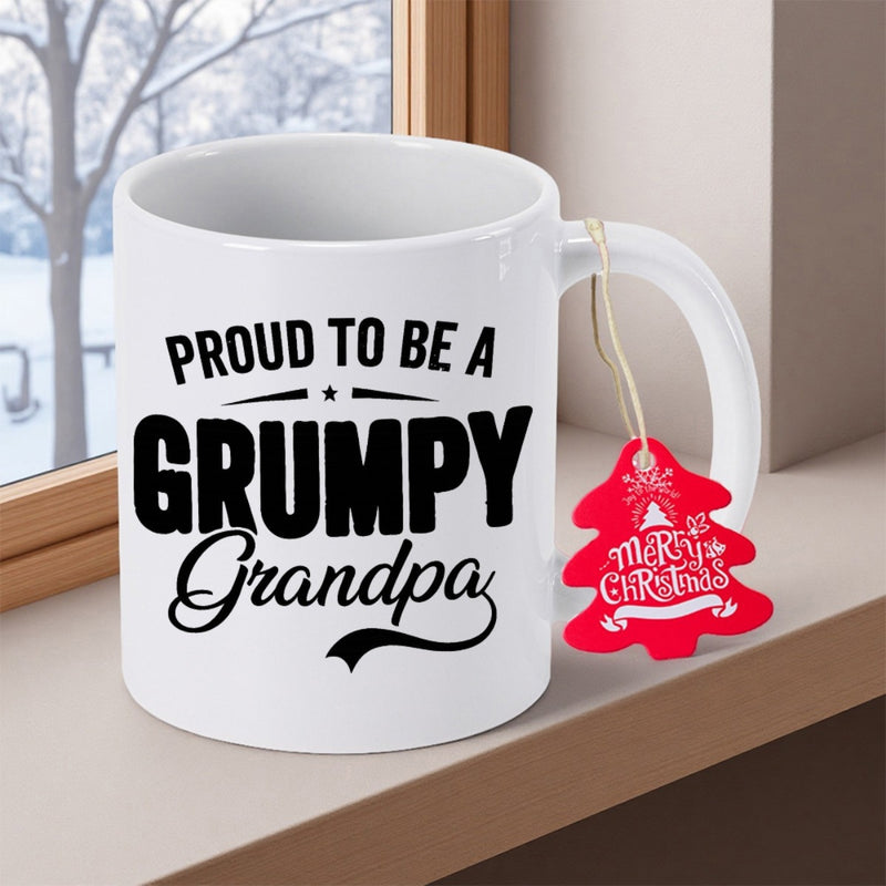 Tailorly White Ceramic 11 oz Mug - Proud To Be A Grumpy Grandpa Minimalist Typography Style Featuring Bold Black Lettering With Stars And Stripes Mug