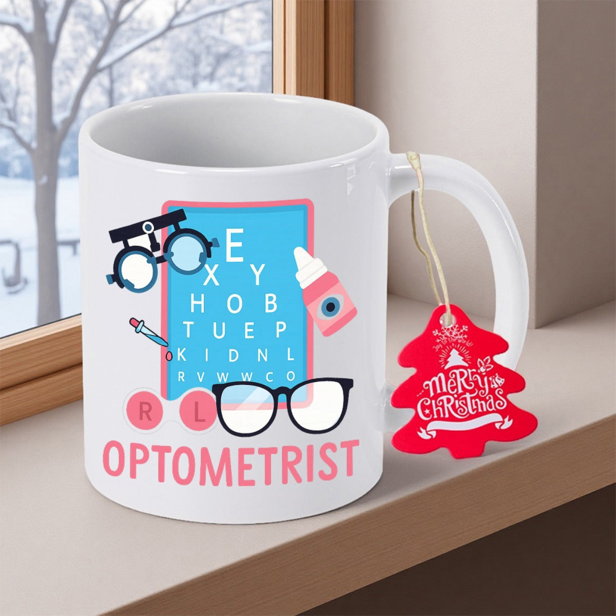 Tailorly White Ceramic 11 oz Mug - Optometrist Professional Eye Care Equipment With Vision Chart And Glasses Mug